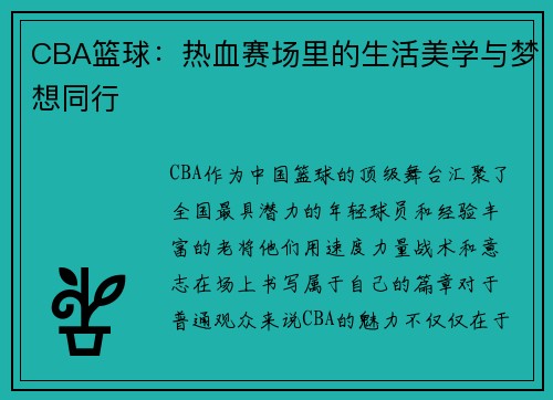 CBA篮球：热血赛场里的生活美学与梦想同行