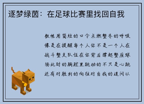 逐梦绿茵：在足球比赛里找回自我